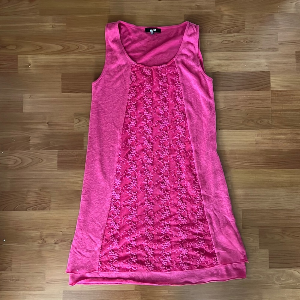 Yest Pink Knit Sheath Lace Tank Dress Size 6